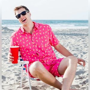 New Tipsy Elves Pink Banana Hawaiian Shirt size Large